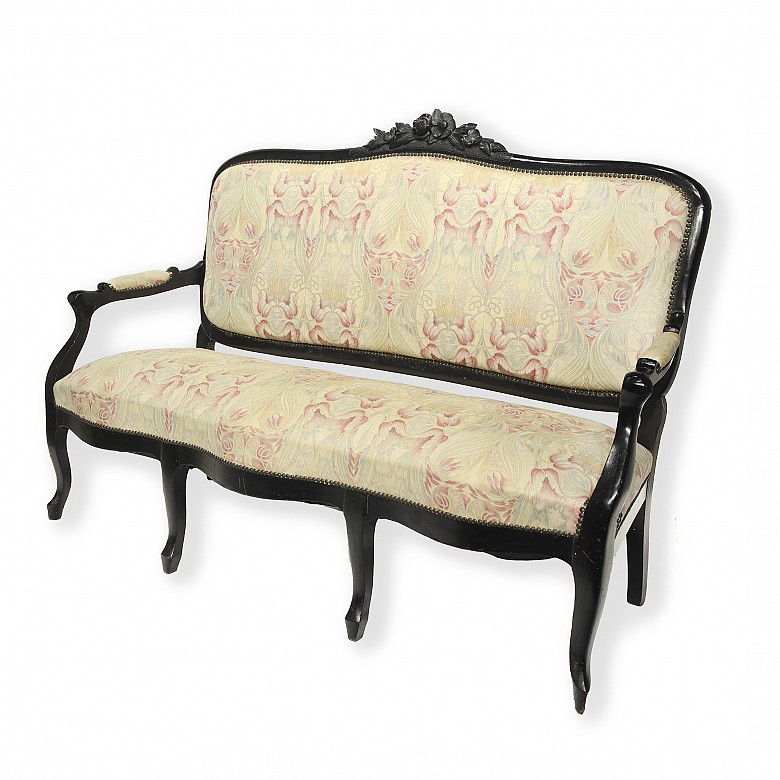 Ebonised armchair with Art Nouveau style upholstery, 20th century - 4