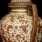 Large vase with porcelain handles and metallic lustre, 20th century