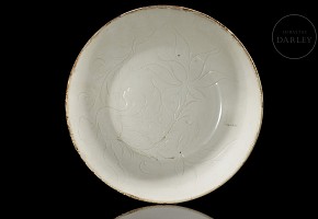 Plato de porcelana vidriada Dingyao 