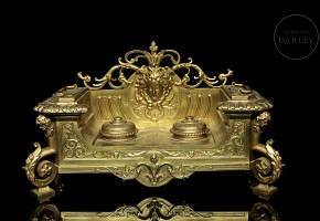 Large Italian gilt metal writing desk, early 20th century