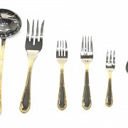 Large silver plated metal cutlery set with case, RSR