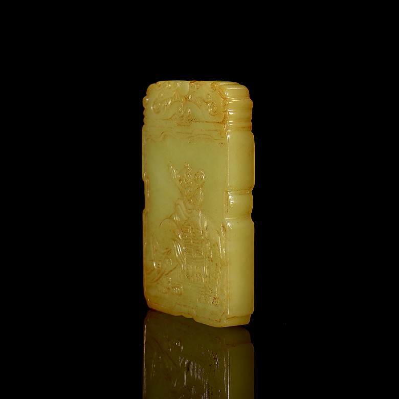 Carved yellow jade ‘Child and Elephant’ plaque, Qing dynasty