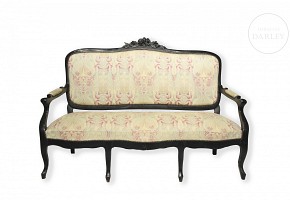 Ebonised armchair with Art Nouveau style upholstery, 20th century