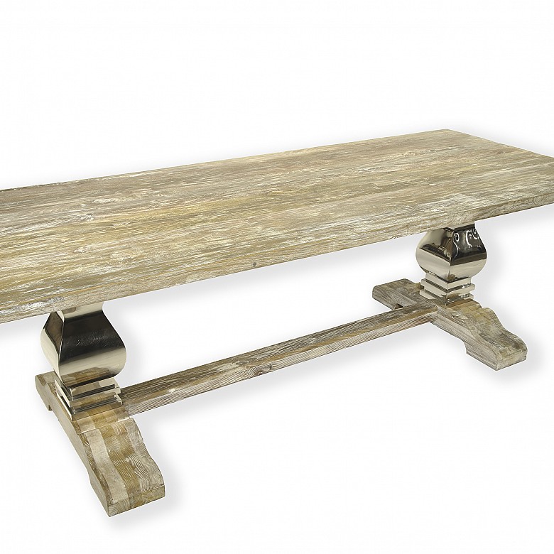 Large oak rectangular table with steel legs - 1