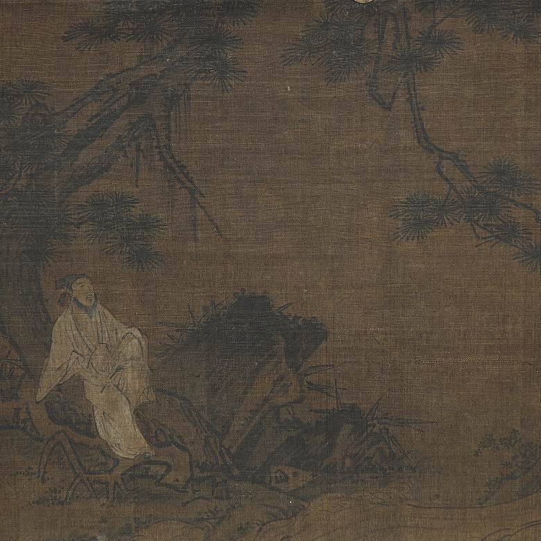 Chinese silk painting ‘River, pine, spring and bird’, Song dynasty