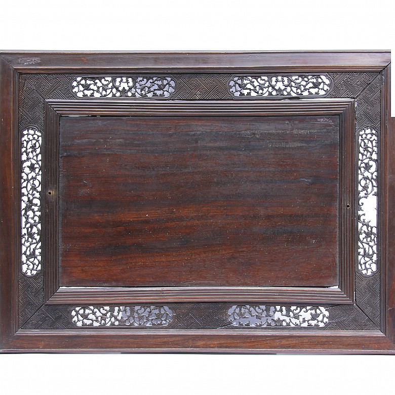 Chinese wooden plaque with mother-of-pearl inlays.