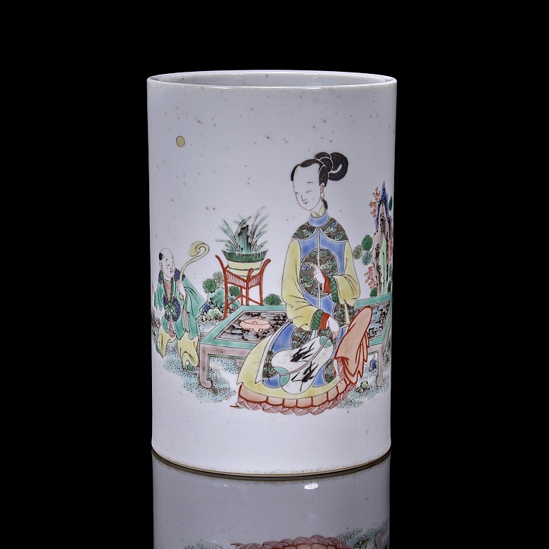 Young Man and Lady' brush pot, Qing dynasty