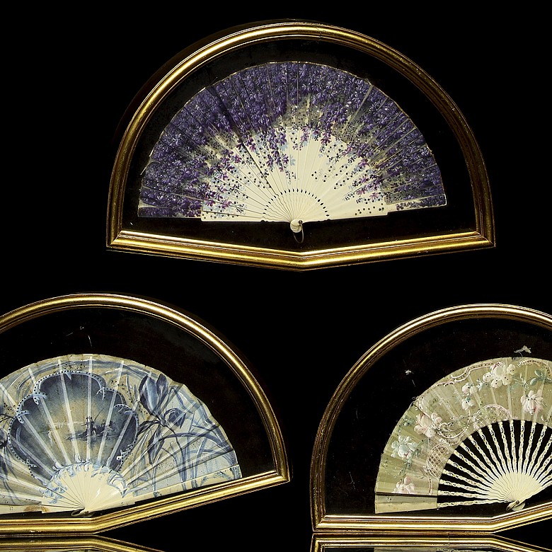 Three hand-painted fans, 20th century