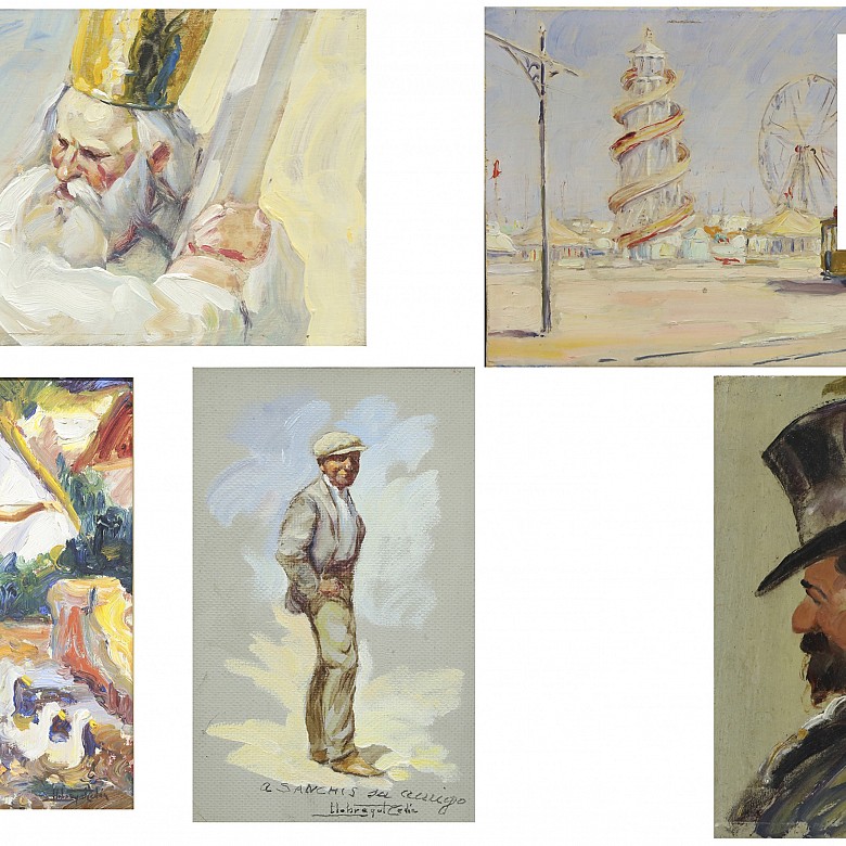 Llobregat Redón (20th century) Lot of five paintings