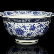 Small blue and white porcelain bowl “Peonies” with mark on base