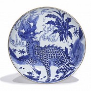 Large porcelain plate with Qilin, 20th century