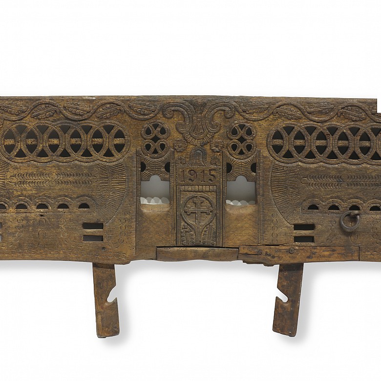 Three wooden yokes with reliefs, early 20th century - 1