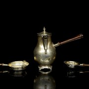 Three silver objects with wooden handles, 20th century