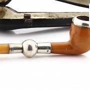 Amber and silver pipe, 19th century