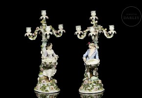 Alfred Voigt, Sitzendorf (1887-1900), Pair of Candlesticks, 19th century