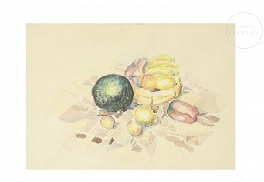 Jordi Arrué (20th century) ‘Still life with fruit and vegetables’.