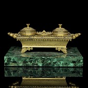 Louis XIV style scribe's desk on malachite, 19th century