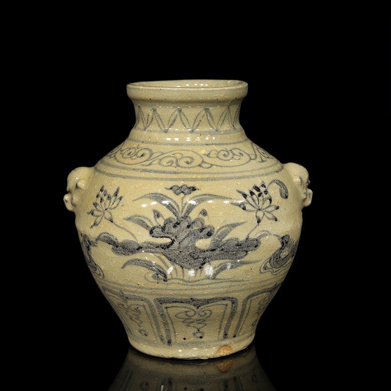 Ceramic vase with lotuses and birds, 20th century