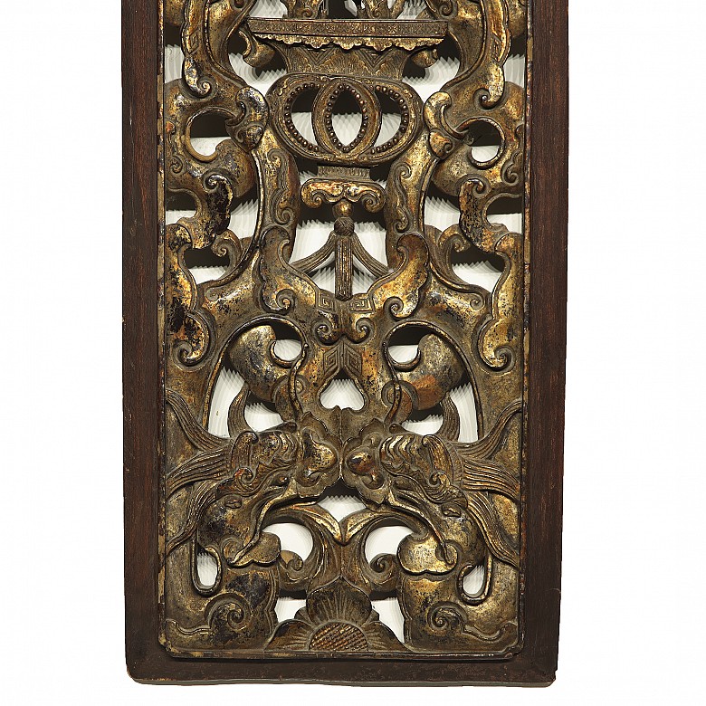 Carved wooden panel ‘Dragons and Bats’, Qing dynasty - 3