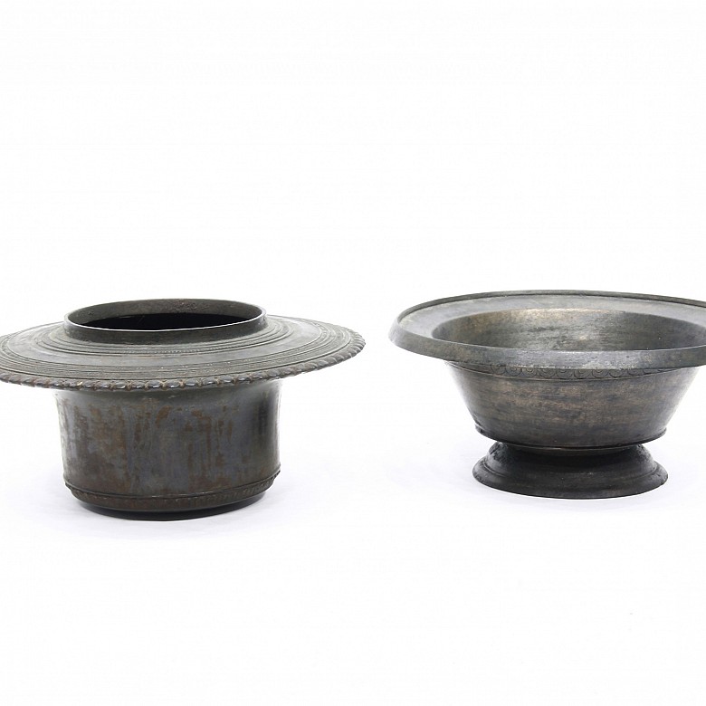 Two flat rim bowls, Indonesia.