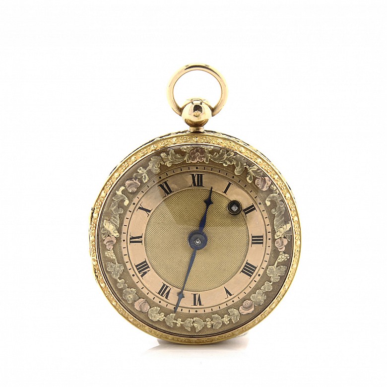 Reloj de bolsillo chapado en oro amarillo de 18k, s.XIX