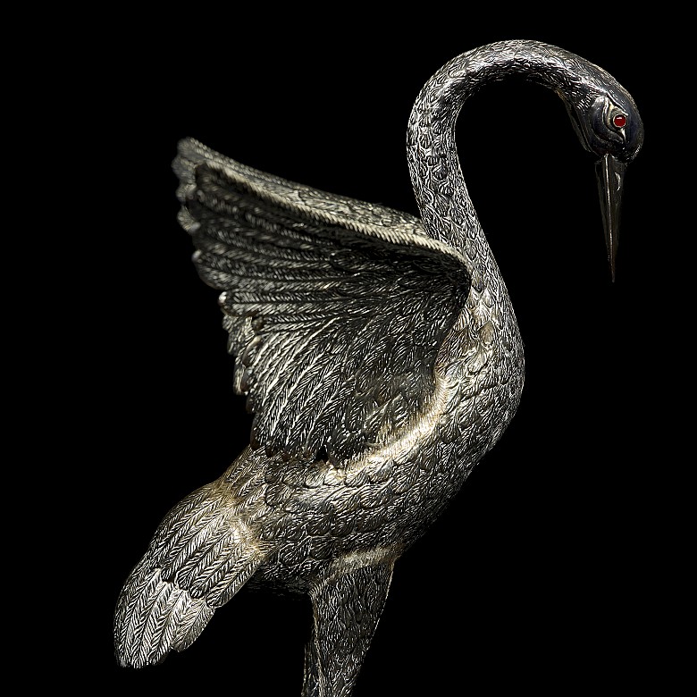 Pair of silver herons, 20th century