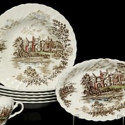 English ‘Ancient towers’ porcelain tableware, Johnson Brothers, 20th century