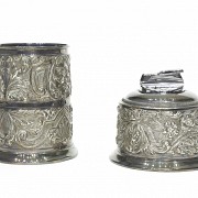 Cigar container and table lighter in Spanish silver, 20th century