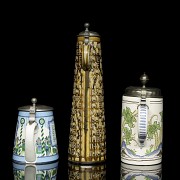 Three enamelled beer steins, 20th century