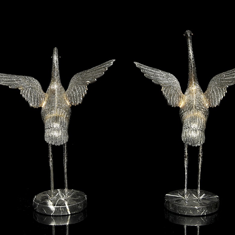 Pair of silver herons, 20th century