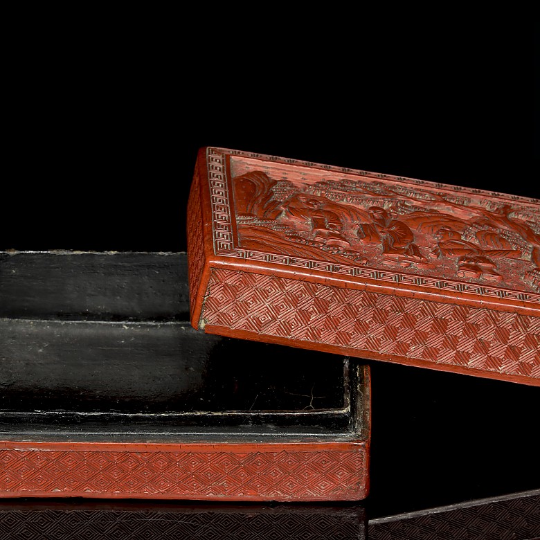 A cinnabar lacquer rectangular box, Qing dynasty