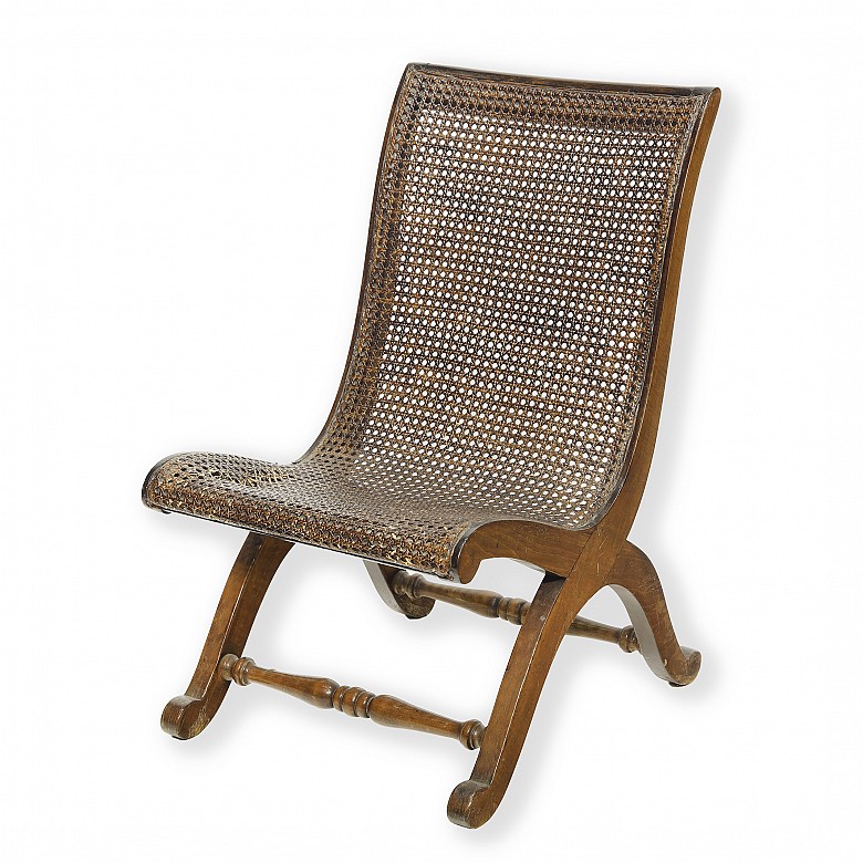 Valenti. Slipper style armchair with wicker grille seat, 20th century