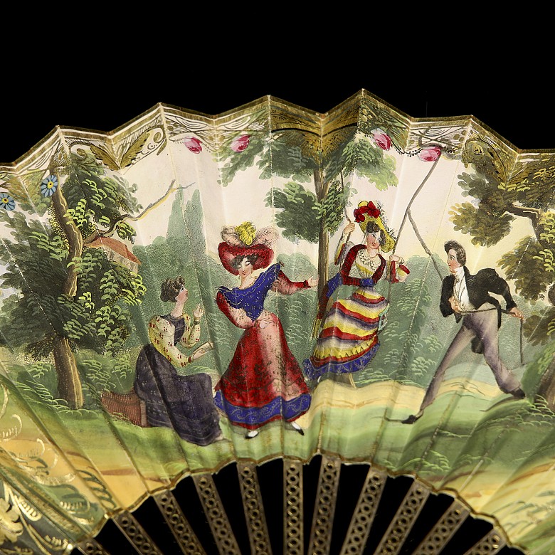 Fan with metal rod and paper country, 19th century