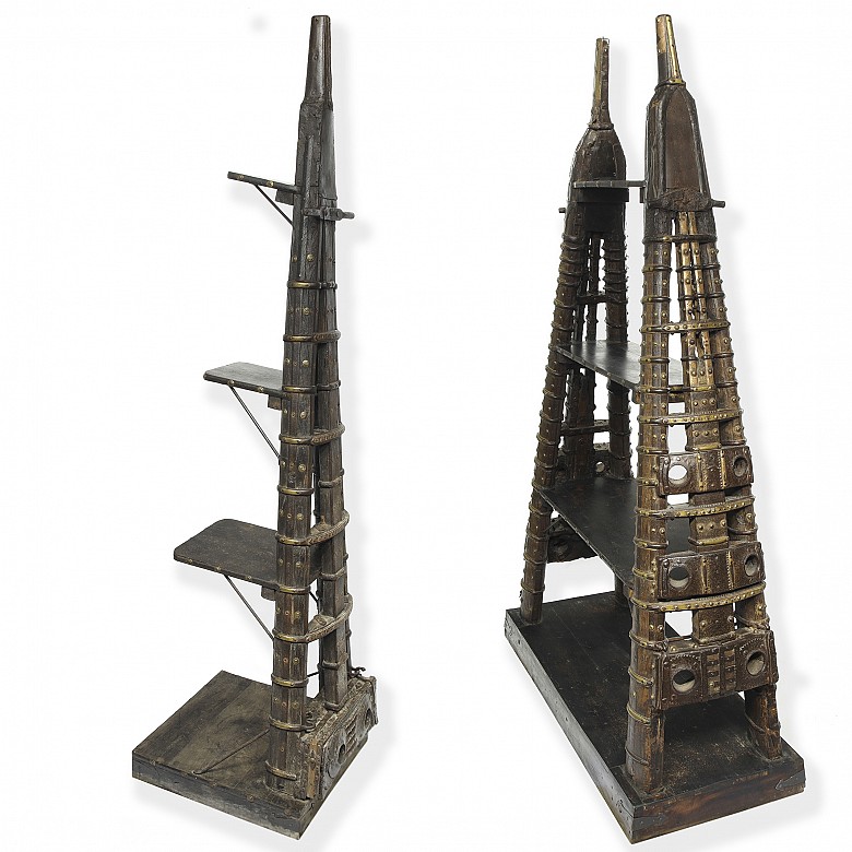 Pair of wood and metal shelves, Asia, 19th-20th century