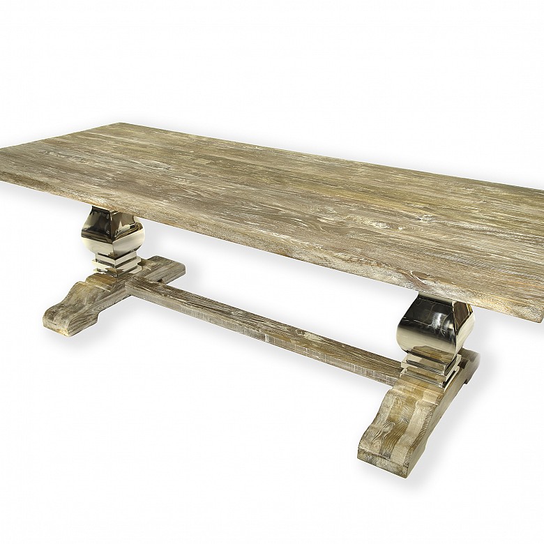 Large oak rectangular table with steel legs