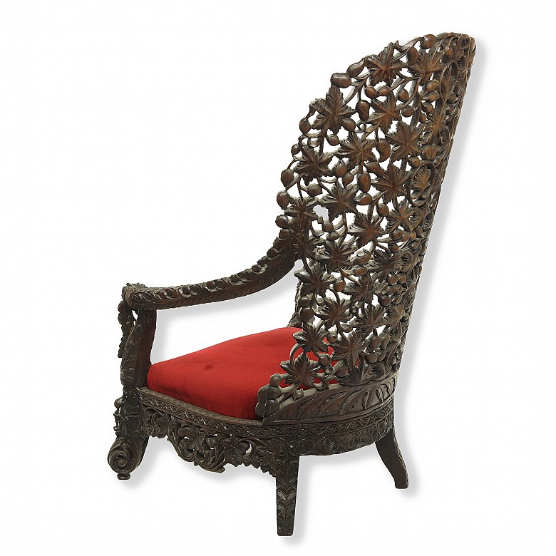 Wooden armchair with velvet seat, China, 20th century