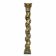 Solomonic carved and polychromed wooden column, 20th century