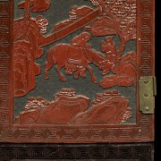 Set of four small carved and lacquered wooden doors, Qing dynasty. - 6