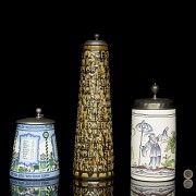 Three enamelled beer steins, 20th century