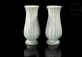 Pair of celadon-glazed vases, Hutian Kiln, Song dynasty