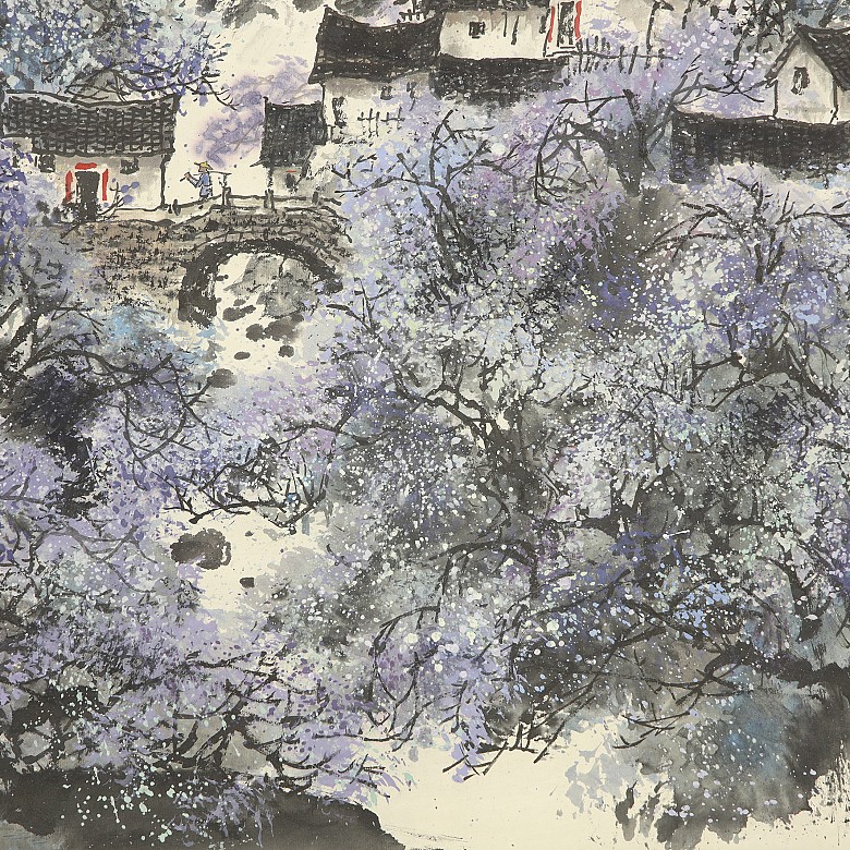 Chinese painting ‘Landscape with houses’, 20th century