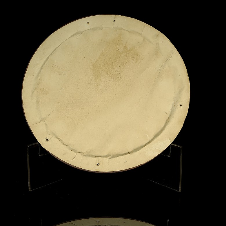 Cantonese porcelain dish with wooden frame, 20th century