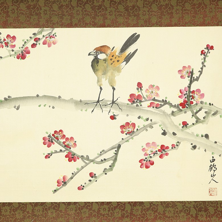 Set of six Chinese paintings ‘Birds and flowers’, 20th century