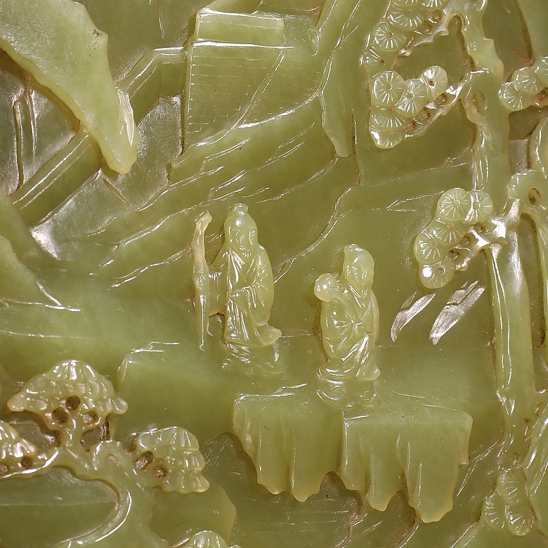 Yellow jade and wood ‘Scene’ panel, Qing dynasty