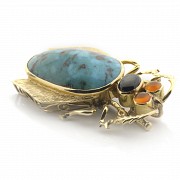 18k yellow gold and natural turquoise brooch