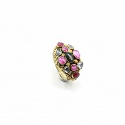 Silver ring, gold-plated with colored stones (gems), Bali.