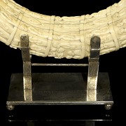 Carved tusk with pedestal, 19th century