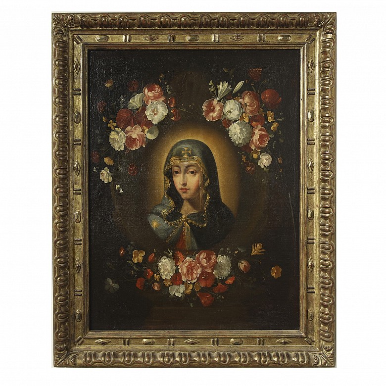 19th century Spanish School ‘Virgin Mary with flowers’