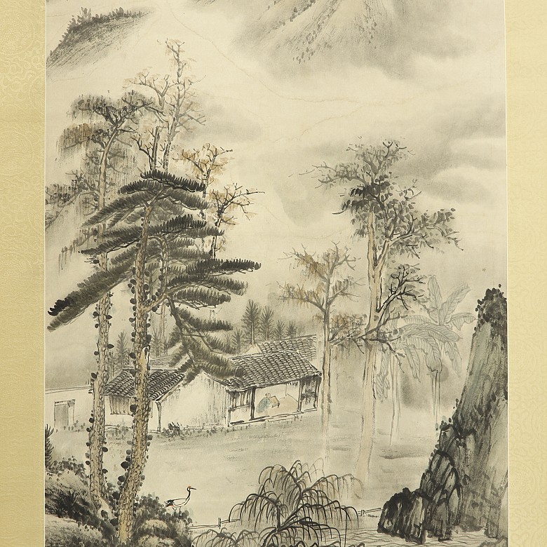 Chinese painting “Landscape and poem”, 20th century