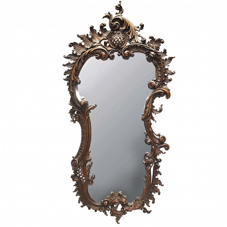 Vicente Andreu. Large mirror with carved wooden frame, 20th century.